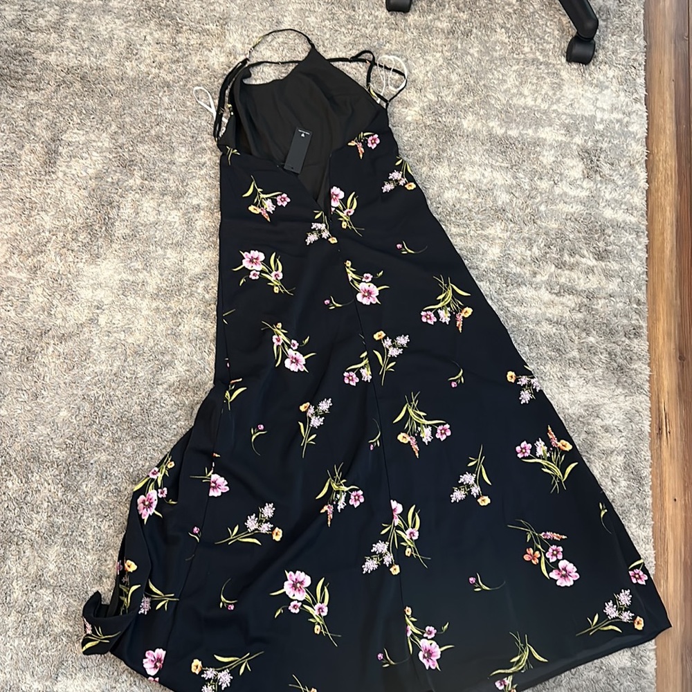 Midi Black Dress with Floral and Leg Slit - Picture 2 of 2